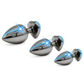 CR-Heart-shaped Gun Color Metal Butt Plug Set Rose Red Base
